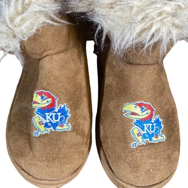 Kansas Jayhawks Women’s Faux Fur & Suede College Logo Winter Boot Slippers Sz XL - Image 7