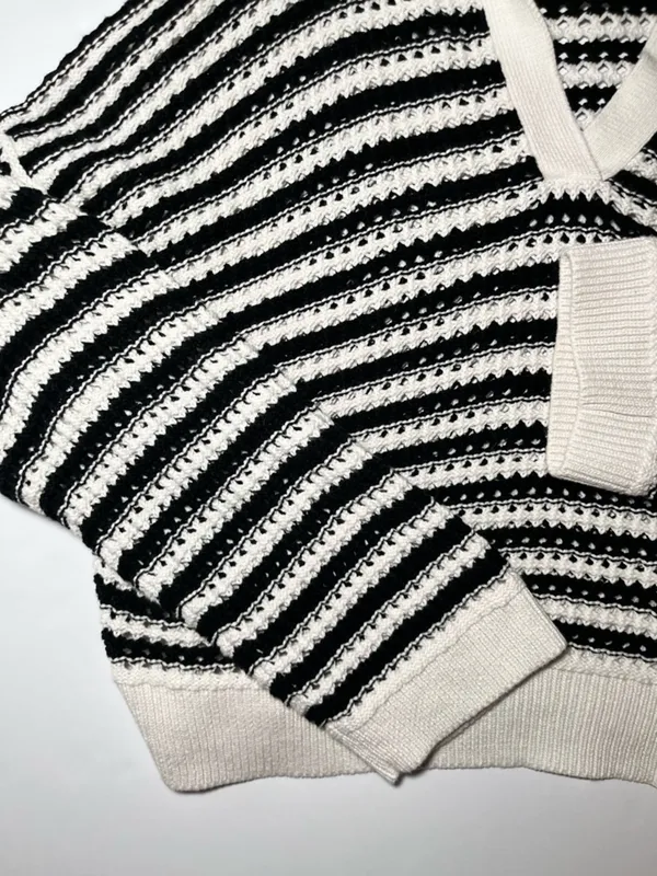 Abercrombie‎ & Fitch Striped Crochet Sweater M | Coastal Grandma Nautical Chic - Image 4