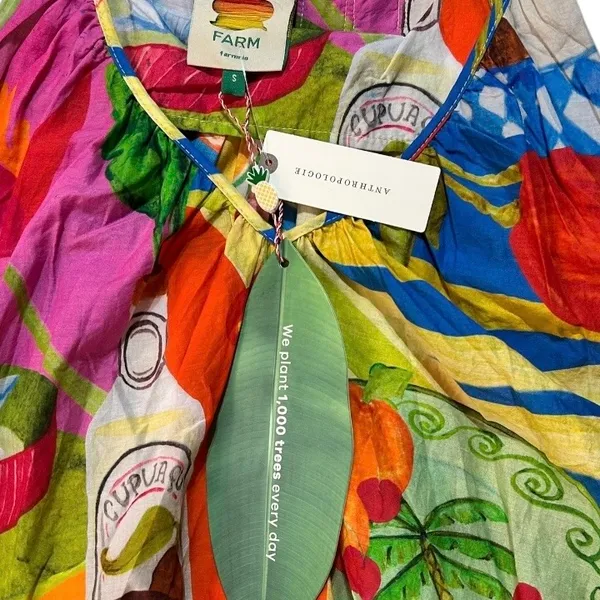 Farm Rio Summer Picnic Midi Dress Small Belted Cotton Sleeveless Tropical - Image 11