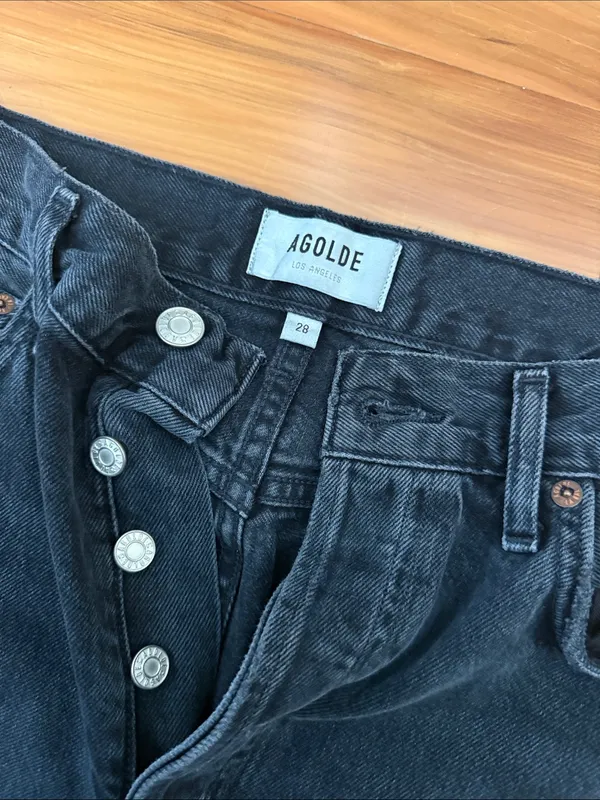 Agolde Black Washed Button-Fly Jeans - Image 2