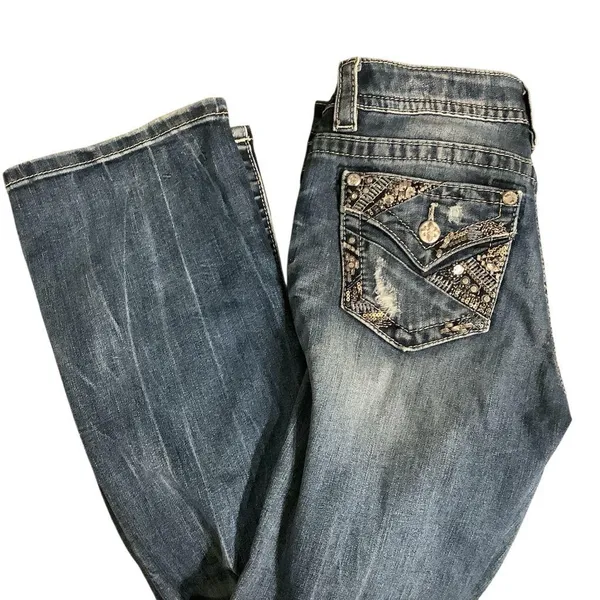 Miss Me Dark Blue Embellished Jeans WORN ONCE Size 27”x31” - Image 2
