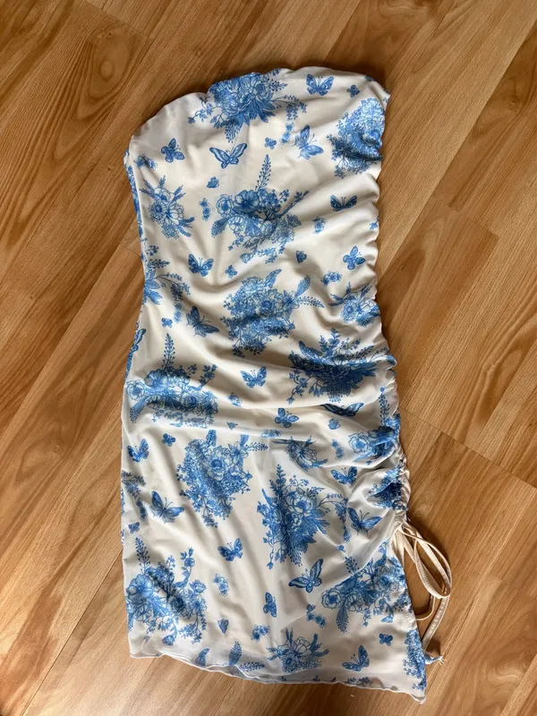 Floral Strapless Mini Dress Blue - Image 2