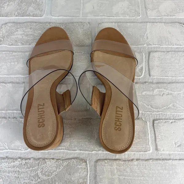SCHUTZ Heels Victorie Womens 7.5 Nude Transparent 2‎ Strap Block Heel Sandals B - Image 4