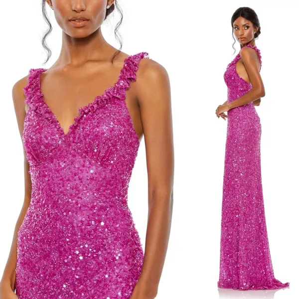 Mac Duggal 5674 Ruffle V-Neck Sequin Dress NWT Size 10 - Image 9