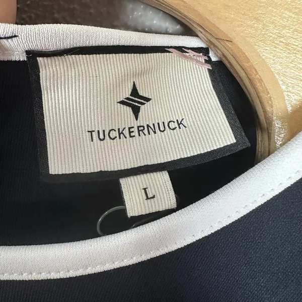 Tuckernuck Tori Racerback Navy Blue Midi‎ Dress Size Large White Trim Sleeveless - Image 7