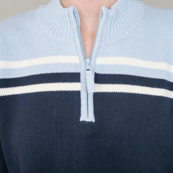 Vintage 90s Blue Striped Quarter Zip Sweater - Image 3