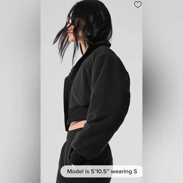 Alo Yoga NWT Polar Fleece Cropped Wintry Mix Full Zip Jacket Black Size S - Image 5
