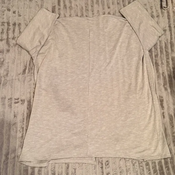 DONNI. Gray‎ White Striped Ribbed Open Front Duster Cardigan Kimono NWT OSFA - Image 3