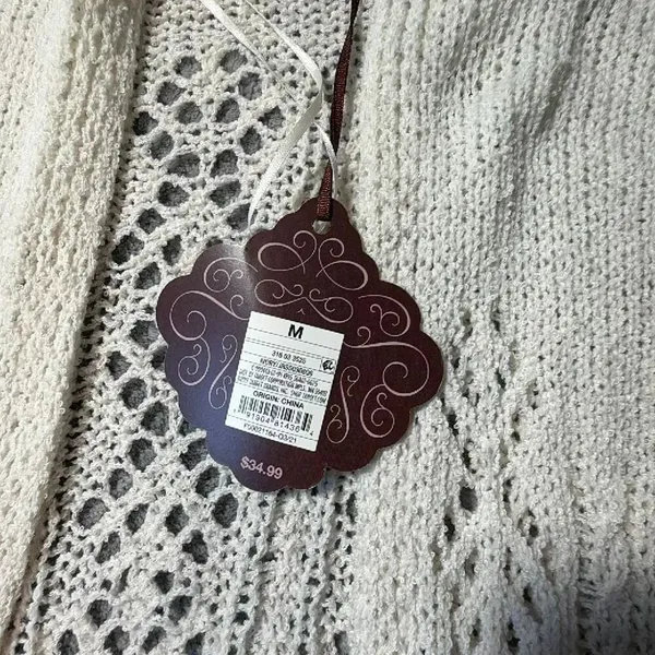 Knox Rose Medium Ivory Open Knit Cardigan Shrug Open Front Boho Western NEW #170 - Image 2