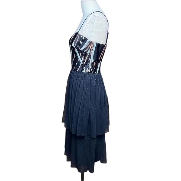 Dress The‎ Population Block Print Tiered Sequin Tulle Dress Size Small - Image 5