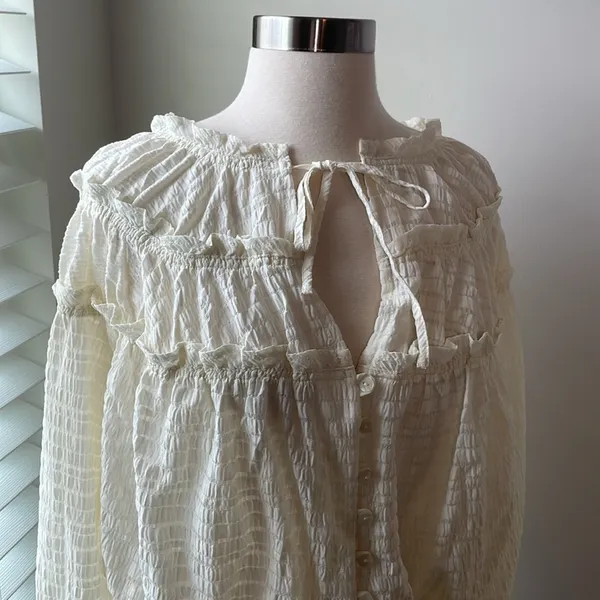 Free People Hailey Ivory Blouse Long Sleeve Crop - Image 3