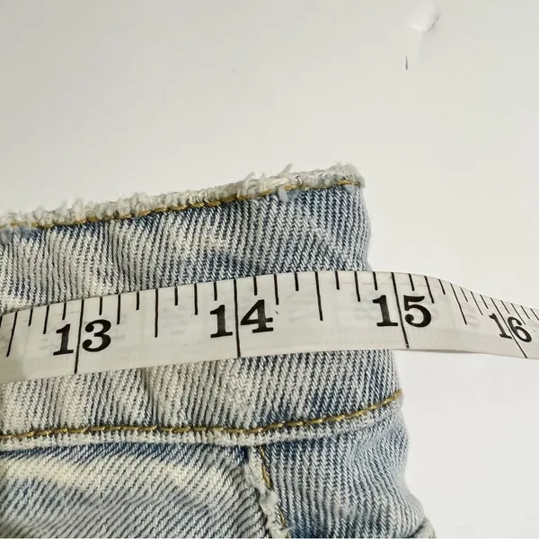 Retrofête Maeve Distressed Denim Mini Skirt Asymmetric Light Wash L - Image 7