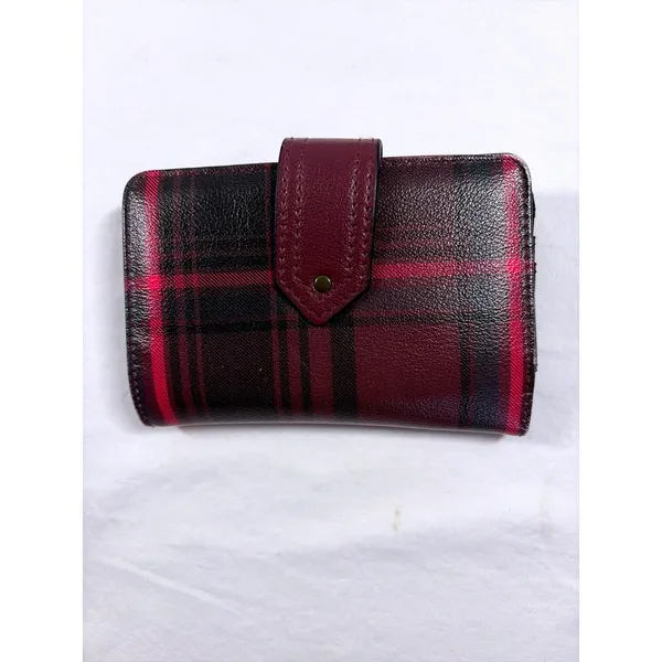 Red Black Plaid Bifold Wallet Kiss Lock Coin Pouch Faux Leather Preppy Accessory - Image 2