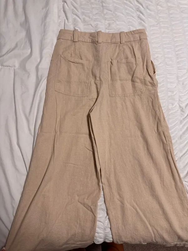 Zara Beige Cropped Linen Pant - Image 3