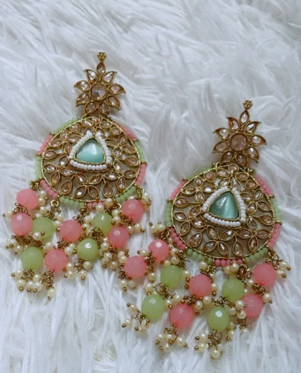 Light Green and pink Earrings (jhumka) - Image 4