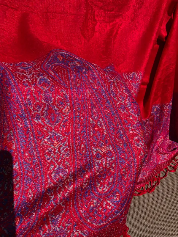 100% Pashmina Red Paisley Shawl Wrap Scarf Soft Woven Fringe | Oversized 68x28" - Image 4