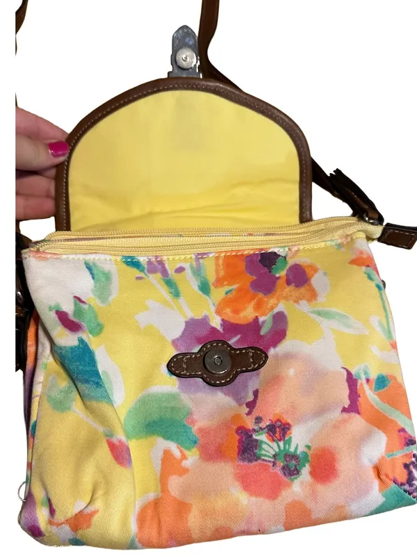 Chaps Pastel Watercolor Canvas Floral Print Crossbody Bag - Image 9
