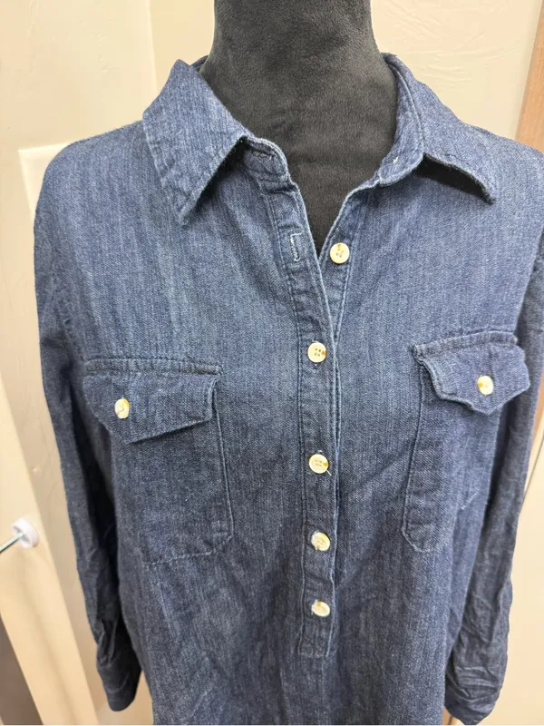 Universal Threads Jean Denim Popover Dress Mid Length Blue Conservative Cotton M - Image 2