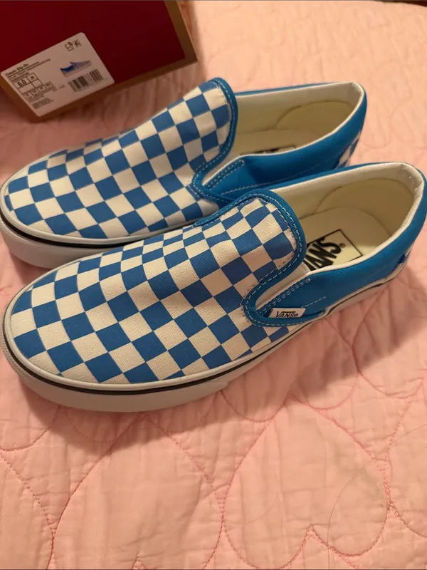Vans Kids or Woman’s Slip-On Checkerboard Sneakers — Blue & White - Image 3