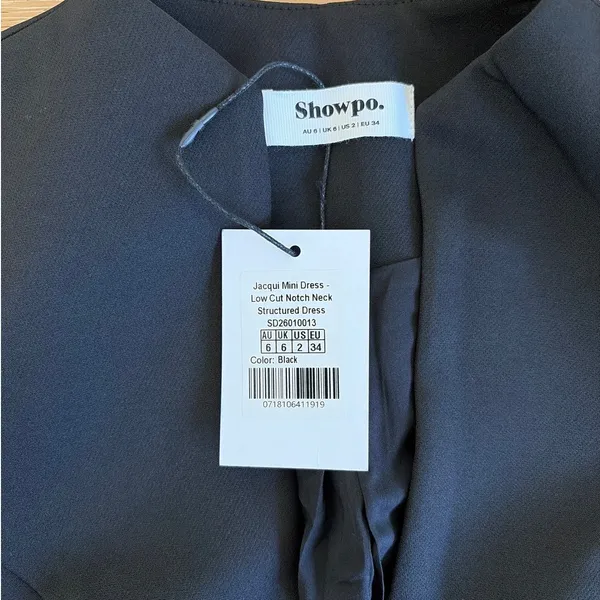 Showpo Mini Dress Low Cut Jacqui Size US 2 Black - Image 2