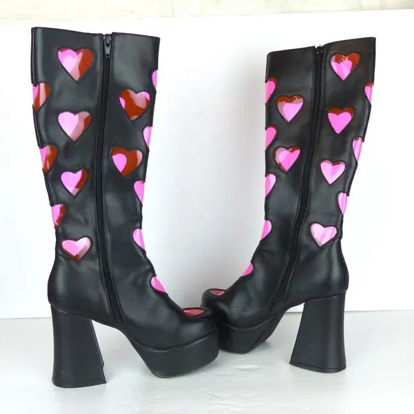 Dolls Kill Sugar Thrillz Heart Platform Boots Womens 6 Black Pink Y2K Cyber Rave - Image 11