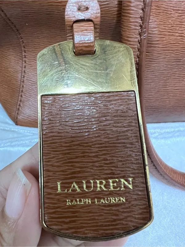 Lauren Ralph Lauren Brown Leather Satchel Bag purse adjustable strap - Image 2