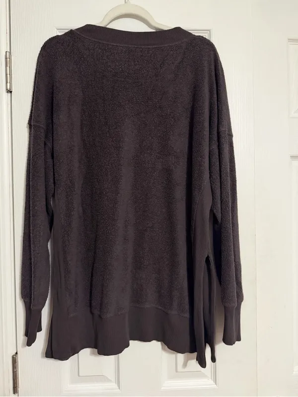 Aerie chilled out Cozy brown sherpa crewneck Pullover‎ Sweatshirt size large - Image 5