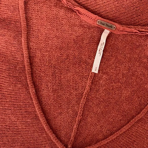 FREE PEOPLE Sadie V Neck Sweater Pullover Wool Alpaca Ruching Sunset Red Small - Image 9