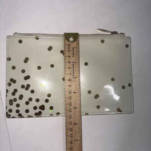Kate Spade Pencil Pouch Polka Dot Cosmetic‎ Case Travel Designer Cream Gold - Image 9