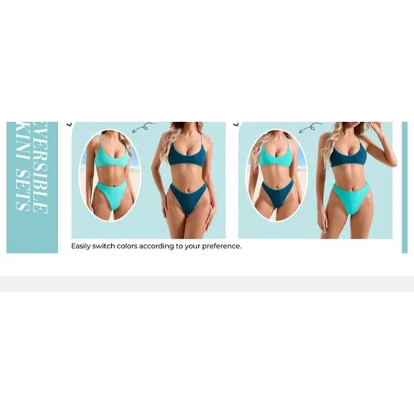 SUUKSESS High Waisted Thong Bikini Set Reversible String 2 Piece Swimsuit MEDIUM - Image 8