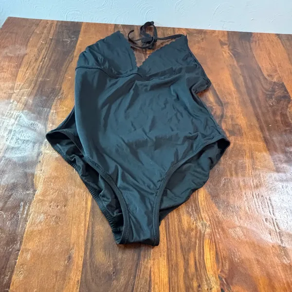 J.Crew Womens Black Scalloped Halter V-Neck One-Piece Swimsuit Large L - Image 10