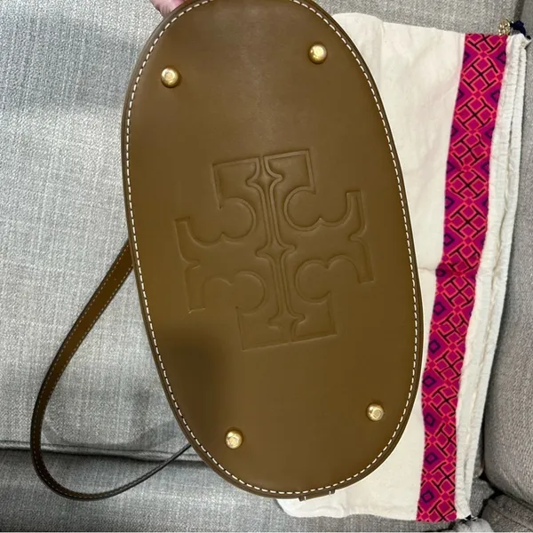 Tory Burch T Monogram Jacquard Bucket Bag brown with duster bag, NWOT - Image 5