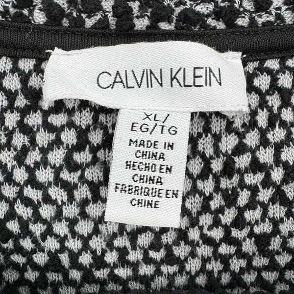 Calvin Klein Women XL Textured Boucle Hooded Sweater Black White Pullover Cozy - Image 5