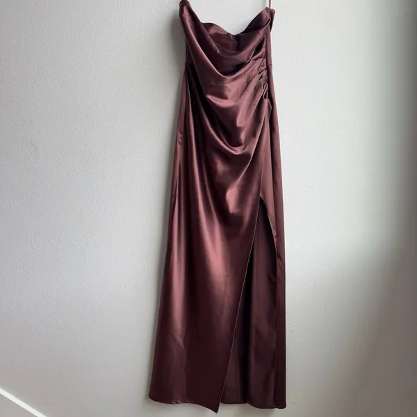 Anthropologie BHLDN Selena Strapless Ruched Chocolate Brown Midi Dress SZ Small - Image 2
