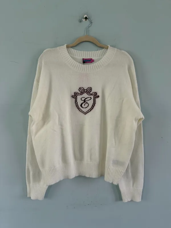NWT‎ Edikted So Preppy White Crest Logo Cotton Crewneck Sweater - Image 3