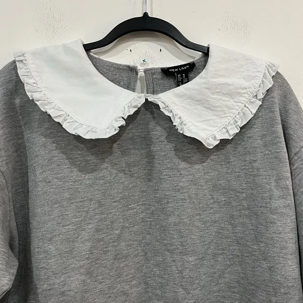 New Look Peter Pan Collar Women’s Gray Sweatshirt Size Medium Coquette Twee - Image 2