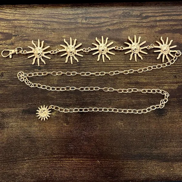 Gold Y2K Celestial Smiling Sun Face Chain Belt, Fits 13-41 Inches, X7GA1409 - Image 6