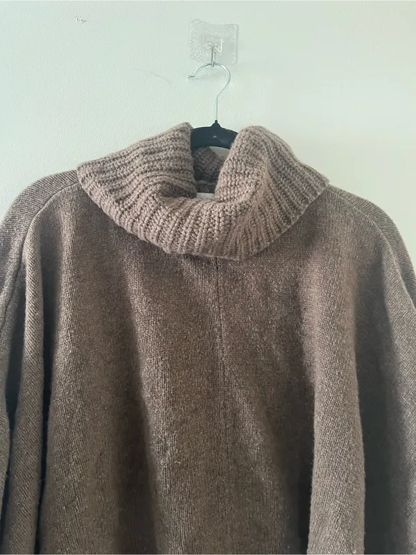 Loft Brown Cowl Neck Wool Blend Knit Poncho Sweater XS Equestrian Fall Oversized - Image 2