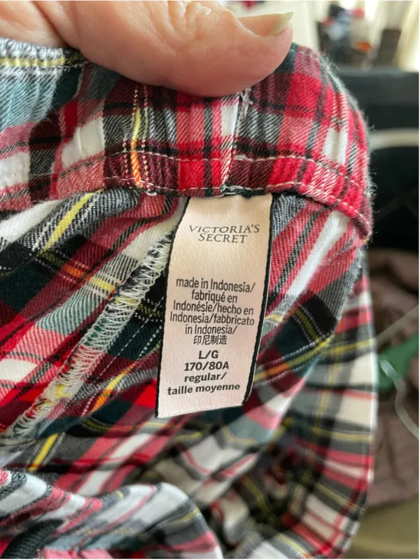 Women's Victoria's Secret Plaid Pajama Pants L Red Green White - Image 2