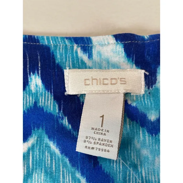 Chicos Aquatic Merge Blue Yellow Sequin Tunic Top Size 1 US Size M New With Tag - Image 3