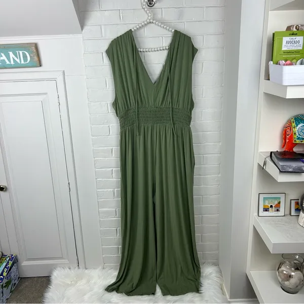 Old Navy Green Casual Stretch Wide Leg Jumpsuit Size XL - Image 8