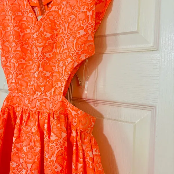 Neon Floral Brocade Fit & Flare Cut Out‎ Sides 0308 - Image 2
