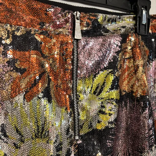ZARA Basic size L Floral Sequin Multicolor Lined Mini Skirt - Image 3