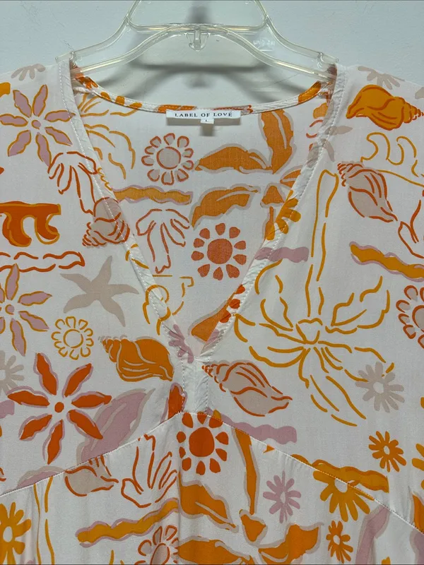 Label of Love Beachy Orange & White Mini Dress or Cover Up size L - Image 3