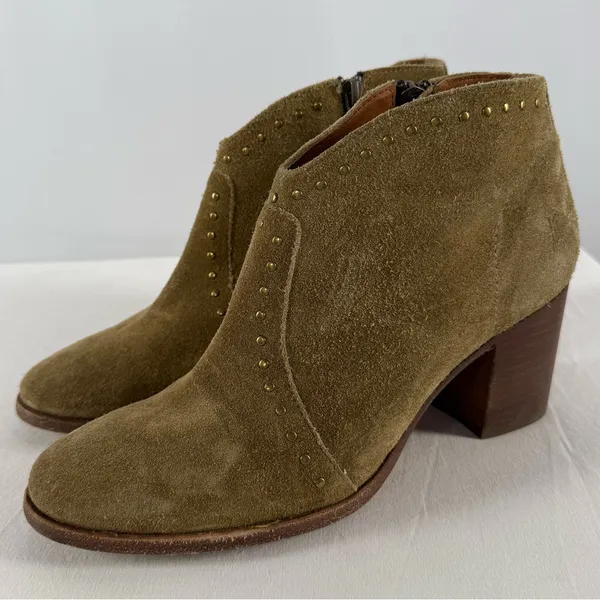 Frye Nora Suede Studded Booties‎ in Olive Green Size 8 - Image 4