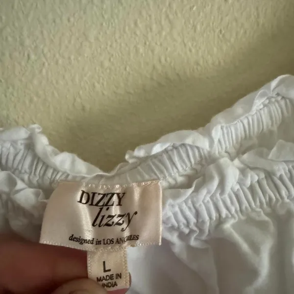 Dizzy Lizzy White Cotton Midi Dress L Ruffle Smocked Cottagecore Prairie Bridal - Image 3