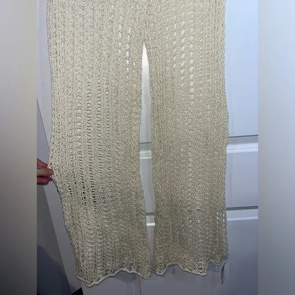 Odiva NWT Crochet Pullover Swimwear Cover Up Pants Size Large in Crème Color - Image 8