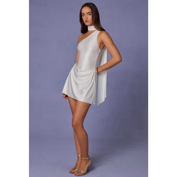 Oh Polly Kiraz Asymmetric Scarf Detail Mini Dress Size 0 White - Image 2