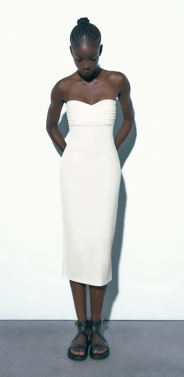 Zara midi bodycon dress sleeveless white wedding coctail party - Image 4