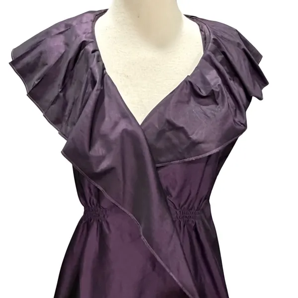 BCBGmaxazria Ruffle Mini Dress Womens S Dark Plum Night Luxe Party Dark Romantic - Image 5